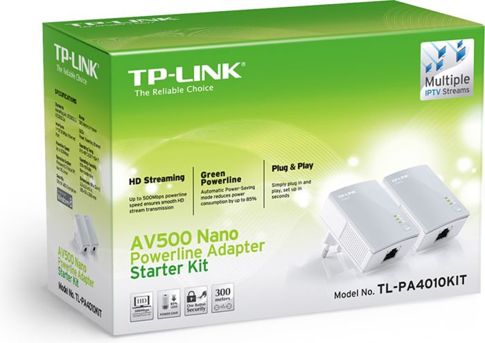 Комплект Адаптерiв Powerline TP-LINK  AV600, 1xFE, (TL-PA4010 2шт) TP-Link TL-PA4010KIT