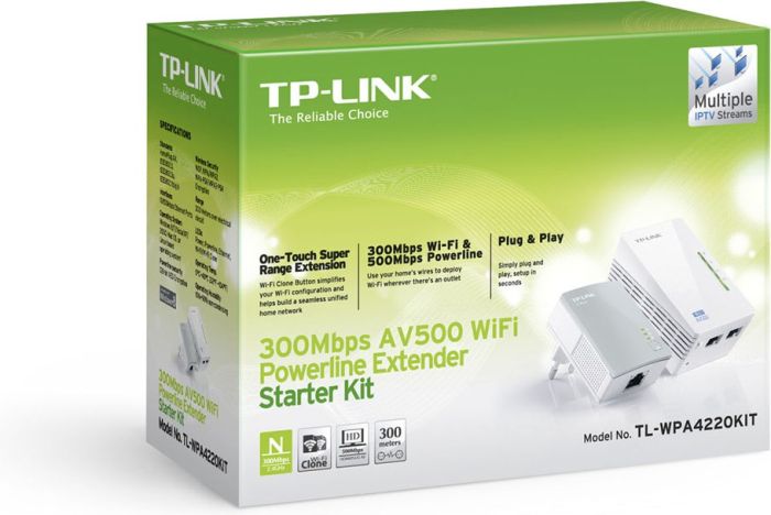 TP-LINK Powerline Kit  AV600, N300, (TL-WPA4220 1шт, TL-PA4010 1шт) TP-Link TL-WPA4220KIT