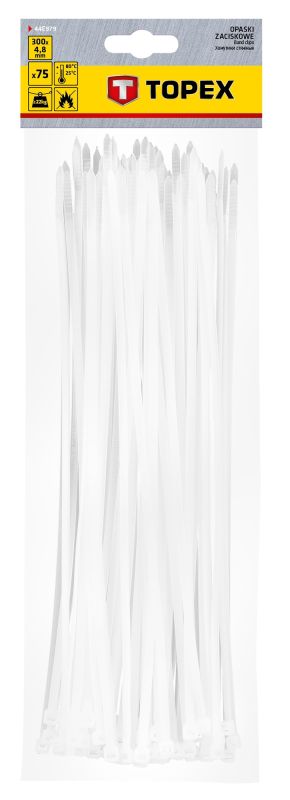 TOPEX Tie clamp, 75pcs, plastic, 4.8x300mm, white
