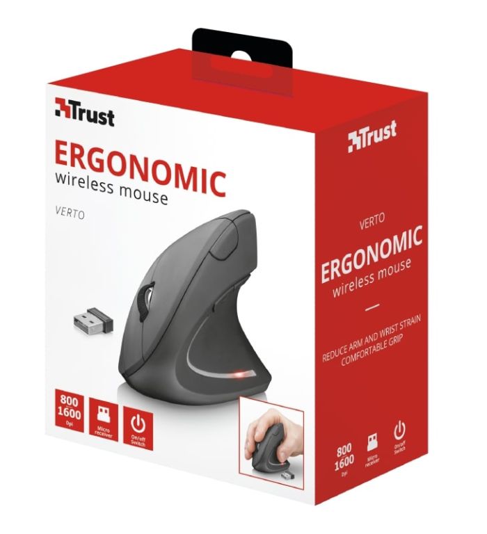 Мышь Trust Verto Ergonomic, WL, Черный
