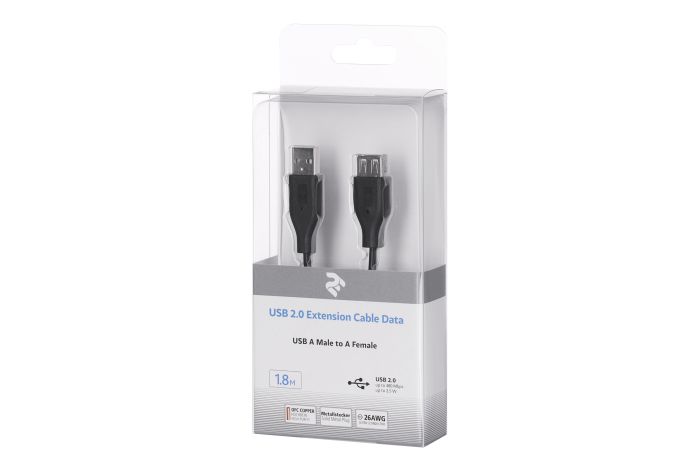 Кабель 2E USB-A > USB-AF заряджання/синхронізації 1.8м, чорний