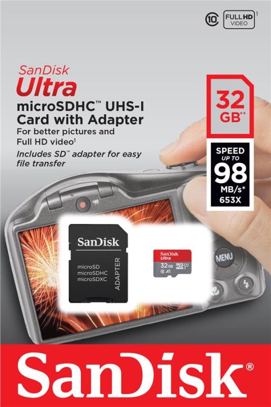 Карта памяти SanDisk microSD   32GB C10 UHS-I R100MB/s Ultra + SD