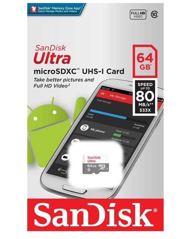 SanDisk microSD   64GB C10 UHS-I R100MB/s Ultra