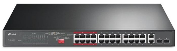 Коммутатор TP-LINK  24xFE (24xPoE), 2xSFP, 250Вт, Неуправляемый TP-Link TL-SL1226P