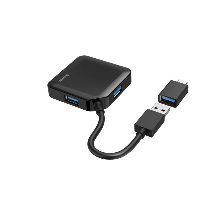 Хаб Hama USB-A/USB-С > 4xUSB-A3.2, 0.15м, чорний