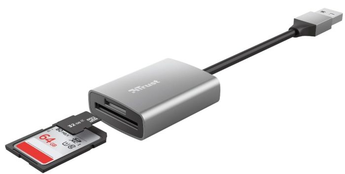 Кардрідер Trust Dalyx USB-A 3.2 > SD/microSD, Алюміній, 0.08м, Сірий