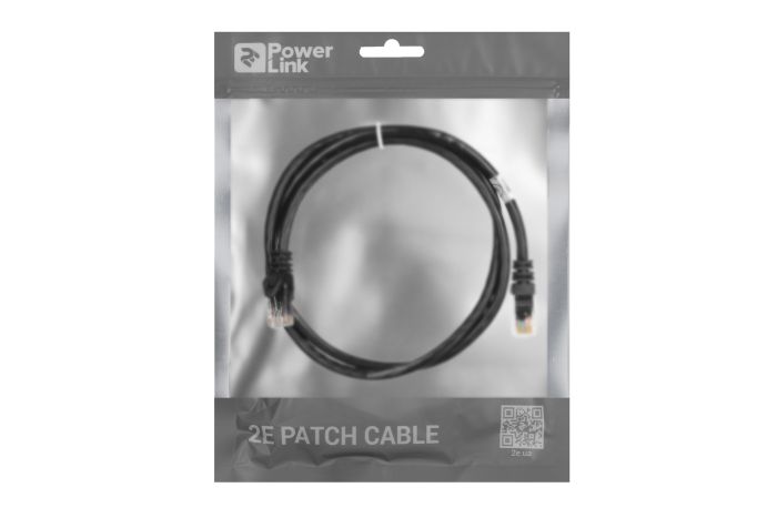 Патч-корд 2E САТ 6, UTP, 1м, 26AWG, RJ45, 7/0.16, Cu, PVC, чорний