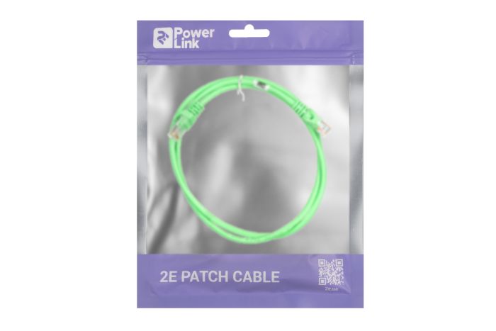 Патч-корд 2E САТ 5e, UTP, 1м, 26AWG, RJ45, 7/0.16, Cu, PVC, зеленый