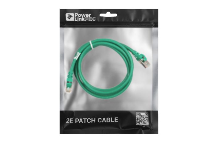 Patch Cable 2E Cat 6,Shielding S-FTP,metal foil pairs,braided cable,RJ45, 4X2 27AWG ,7/0.14 Cu, 1.50 m,PVC, Green