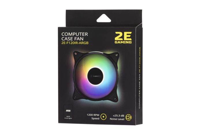 Корпусний вентилятор 2E GAMING F120IR-ARGB, 120мм, 1200rpm, 3pin, 3pin +5VARGB, 25.3dBa, чорний