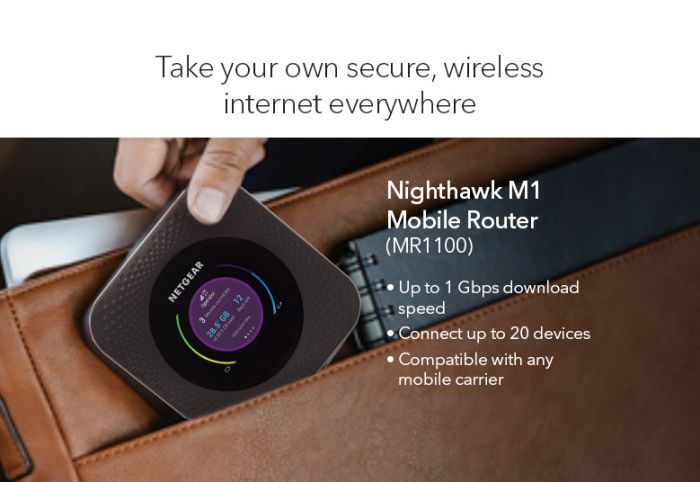 Мобільний Маршрутизатор NETGEAR MR1100 Nighthawk M1 4G/LTE, 1xGE LAN/WAN, 1xUSB, 1xUSB TypeC, 1Гбіт/с, 2xTS-9