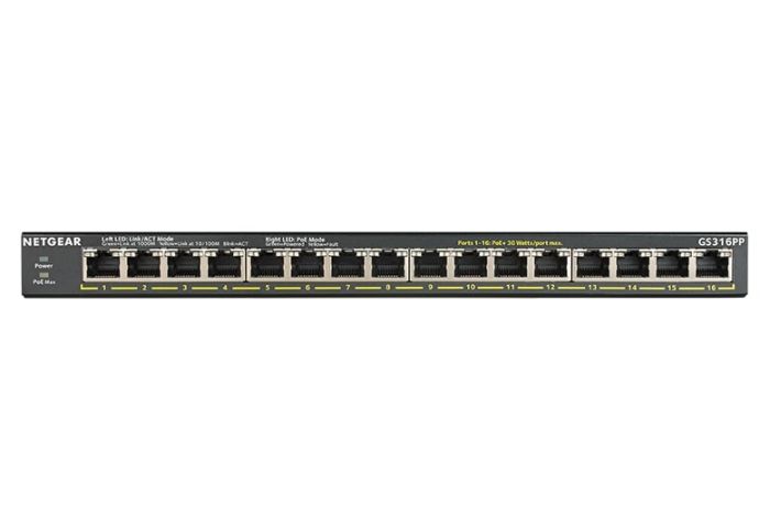 NETGEAR Switch GS316PP 16xGE PoE, 183W, Unmanaged