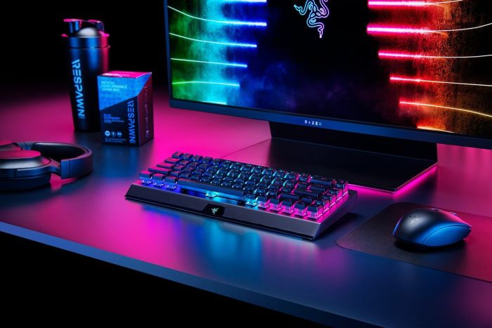 Клавіатура механічна Razer BlackWidow V3 Mini HyperSpeed 68key, Green Switch, USB-A/WL/BT, EN/RU, RGB, чорний