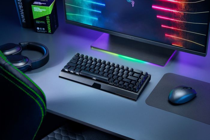 Клавіатура механічна Razer BlackWidow V3 Mini HyperSpeed 68key, Green Switch, USB-A/WL/BT, EN/RU, RGB, чорний