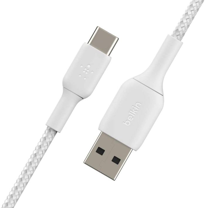 Кабель USB-A > USB-C зарядки/синхронизации Belkin, 1м, Type-C, витой, белый