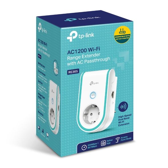 TP-LINK WiFi Range Extender  AC1200б 1хFE LAN, MESH, Розетка TP-Link RE365