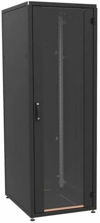 Floor cabinet  19 ", 42U, 1963 х 600 х 800 mm (HxWxD), front door: metal, perforated (80% clearance), cabinet color: black (RAL 9005) in disassembled form. WZ- ZPAS IT-426080-44AA-1-161-FP