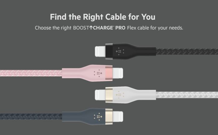 Кабель USB-C > Lightning заряджання/синхронізації Belkin 1м, Type-C, плетений, силіконовий, з ремінцем на магніті, чорний