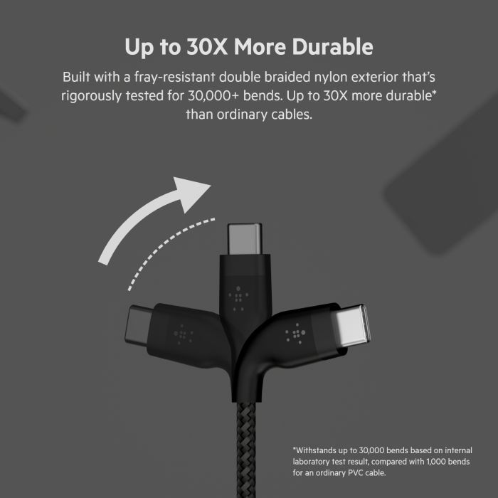 Кабель USB-C > USB-C заряджання/синхронізації Belkin 1м, 60Вт, Type-C, плетений, силіконовий, з ремінцем на магніті, чорний