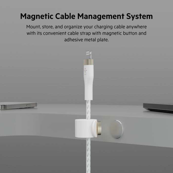 Belkin сable USB-C > Lightning charge/data, 1m, Type-C, BRAIDED SILICONE, strap with magnet, white