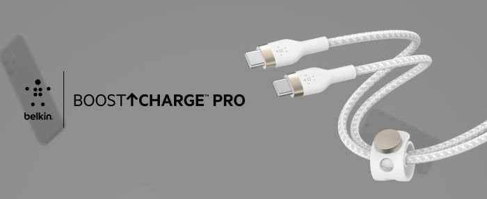 Belkin сable USB-C > USB-C charge/data, 1m, 60W, Type-C, BRAIDED SILICONE, strap with magnet, white