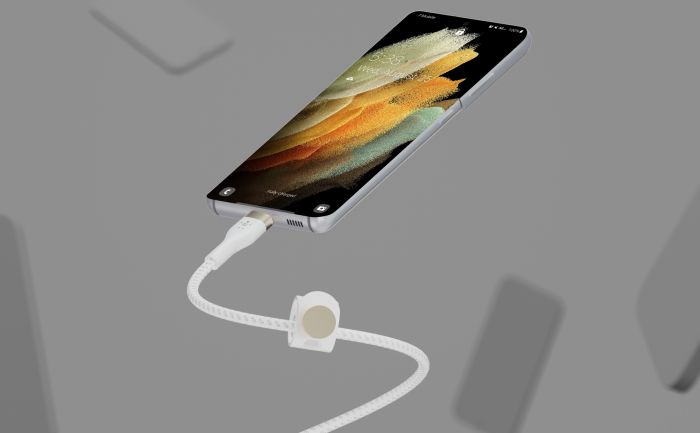 Belkin сable USB-C > USB-C charge/data, 1m, 60W, Type-C, BRAIDED SILICONE, strap with magnet, white