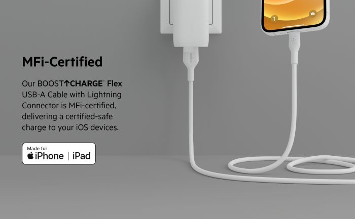 Кабель USB-A > Lightning заряджання/синхронізації Belkin 1м, силіконовий з кліпсою, білий