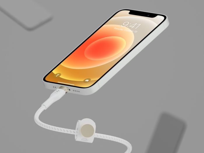 Кабель USB-A > Lightning зарядки/синхронизации Belkin 1м, витой, силиконовый, с ремешком на магните, белый