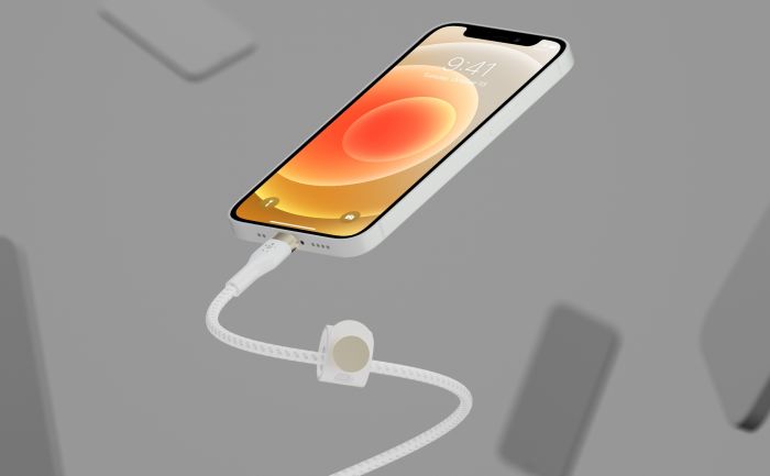 Кабель USB-A > Lightning зарядки/синхронизации Belkin 1м, витой, силиконовый, с ремешком на магните, белый