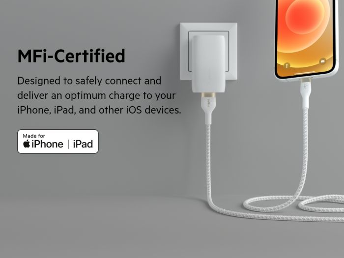 Кабель USB-A > Lightning зарядки/синхронизации Belkin 1м, витой, силиконовый, с ремешком на магните, белый