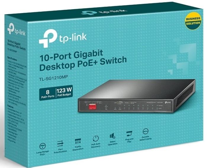 Коммутатор TP-LINK  10xGE (8xPoE), 1xSFP, 123Вт, Неуправляемый TP-Link TL-SG1210MP