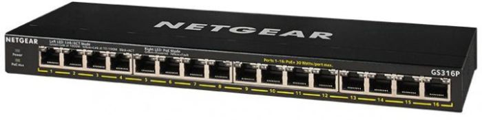 Коммутатор NETGEAR GS316P 16xGE PoE, 115Вт, Неуправляемый