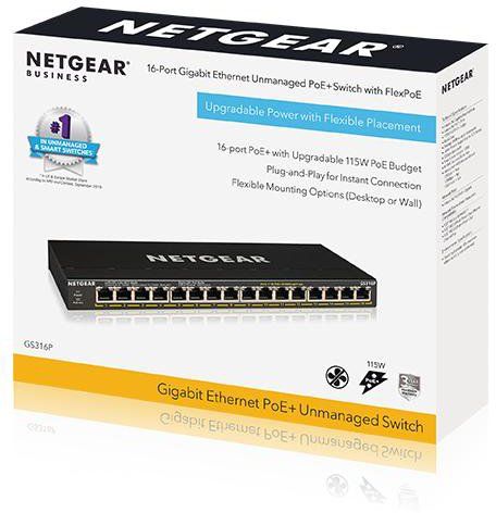 Коммутатор NETGEAR GS316P 16xGE PoE, 115Вт, Неуправляемый