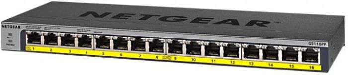 Комутатор NETGEAR GS116PP 16xGE PoE, 183Вт, Некерований