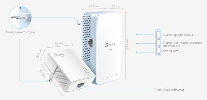 Комплект Адаптерiв Powerline TP-LINK  (TL-WPA7517 +  TL-PA7017) AC1200, AV1000, 1xGE MESH TP-Link TL-WPA7517KIT