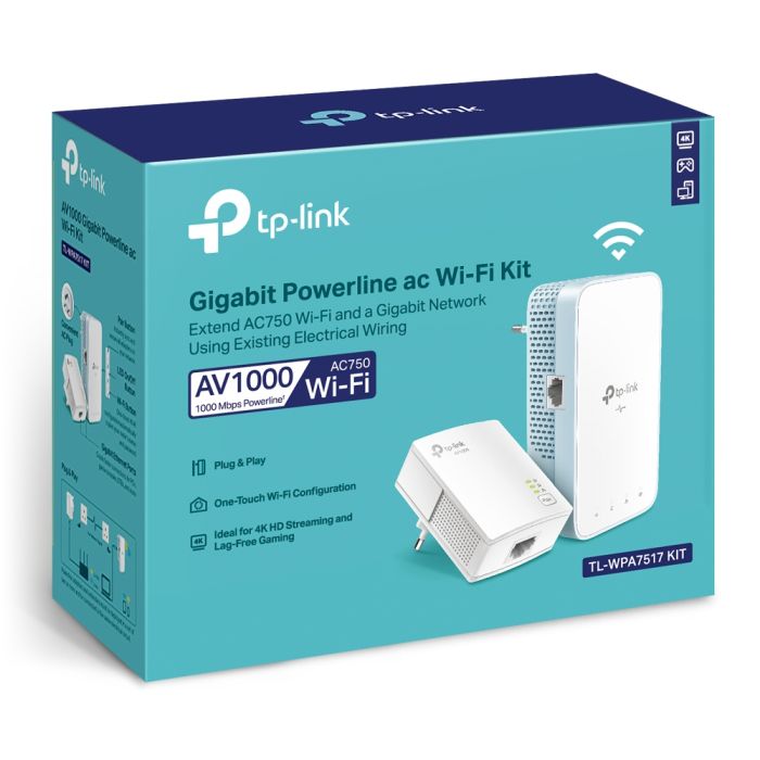 Комплект Адаптерiв Powerline TP-LINK  (TL-WPA7517 +  TL-PA7017) AC1200, AV1000, 1xGE MESH TP-Link TL-WPA7517KIT