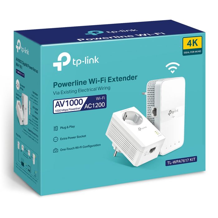 Комплект Адаптерiв Powerline TP-LINK  AV1000, 1xGE, AC1200, (TL-WPA7617 1шт,  TL-PA7017P 1шт), MESH TP-Link TL-WPA7617KIT