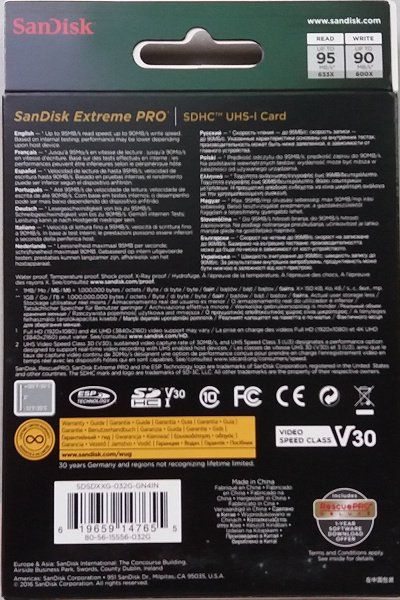 SanDisk SD   32GB C10 UHS-I U3 R100/W90MB/s Extreme Pro V30