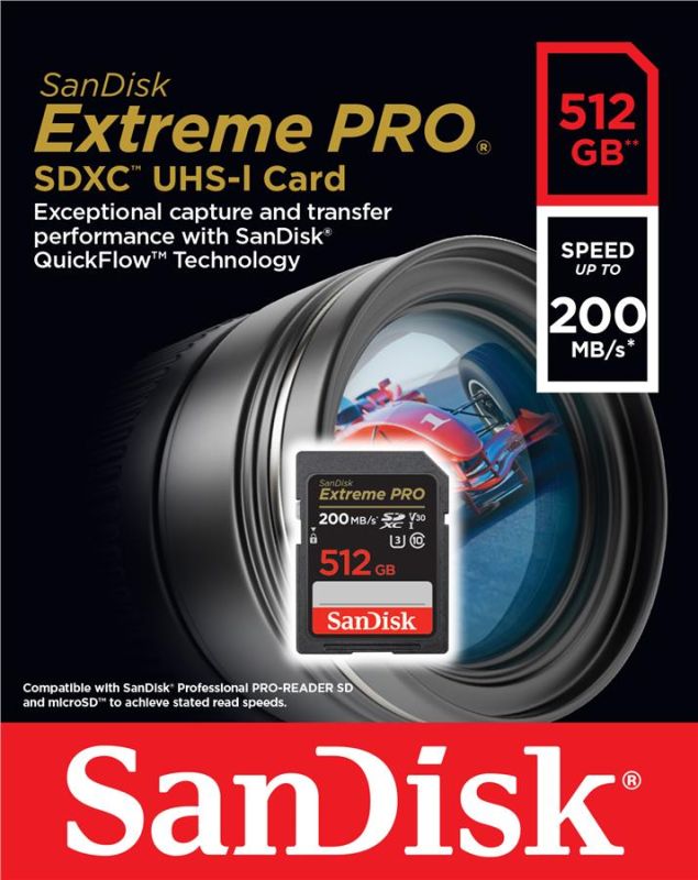 Карта памяти SanDisk SD  512GB C10 UHS-I U3 R200/W140MB/s Extreme Pro V30