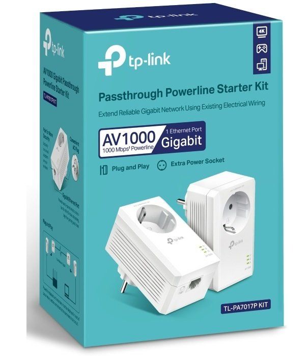 TP-LINK Powerline Kit  AV1000, 1xGE, (TL-PA7017 2шт), Розетка TP-Link TL-PA7017PKIT