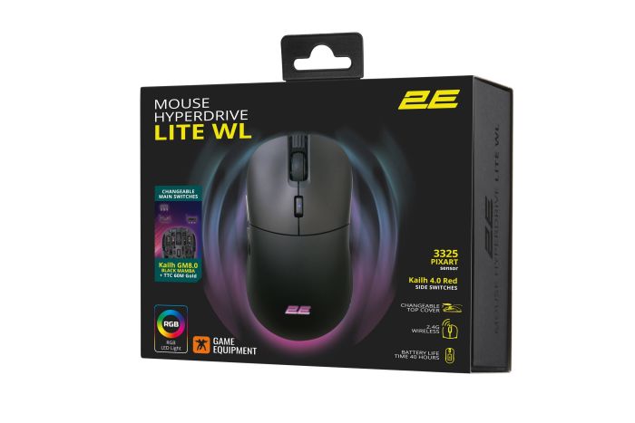 2E GAMING Mouse HyperDrive Lite WL, RGB, USB-A/WL, black