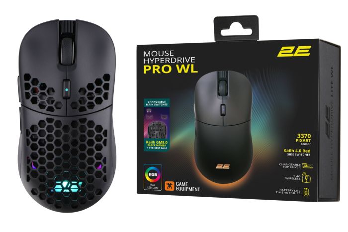 2E GAMING Mouse HyperDrive Pro WL, RGB, USB-A/WL, black