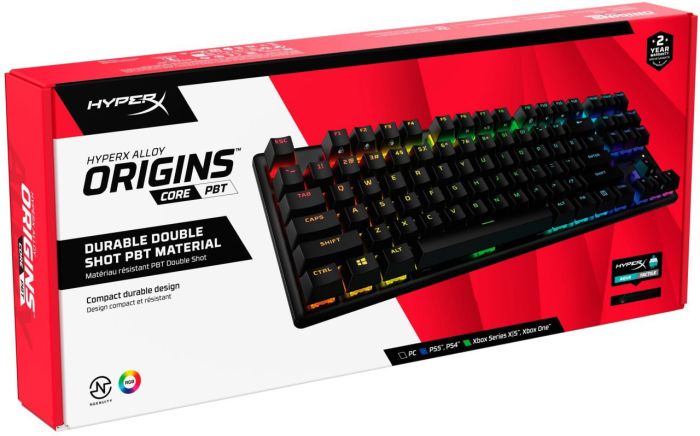 HyperX mechanical keyboard Alloy Origins Core PBT 87key, AqUK, USB-A, EN/UA, RGB, black