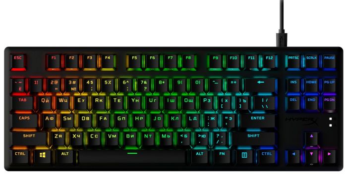 HyperX mechanical keyboard Alloy Origins Core PBT 87key, Red, USB-A, EN/UA, RGB, black