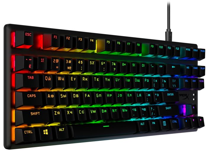 HyperX mechanical keyboard Alloy Origins Core PBT 87key, Red, USB-A, EN/UA, RGB, black