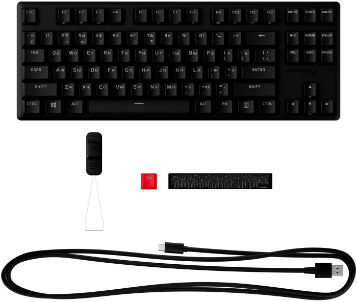 HyperX mechanical keyboard Alloy Origins Core PBT 87key, Red, USB-A, EN/UA, RGB, black