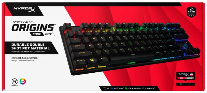 HyperX mechanical keyboard Alloy Origins Core PBT 87key, Red, USB-A, EN/UA, RGB, black