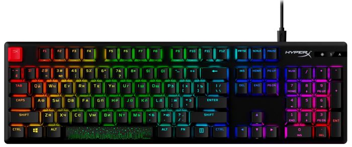 HyperX mechanical keyboard Alloy Origins PBT 104key, Red, USB-A, EN/UA, RGB, black