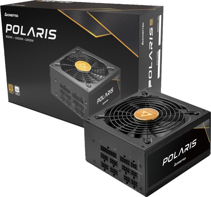 Блок питания CHIEFTEC Polaris 3.0  (850W), >90%, 80+ Gold, 135мм FDB, 1xMB 24pin(20+4), 2xCPU 8pin(4+4), 4xMolex, 12xSATA, 2xPCIe 8pin(6+2), 1xPCIe GEN5 16pin, Fully Modular