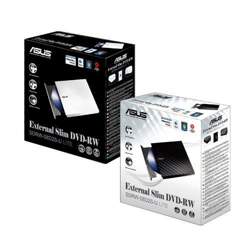 Привод оптический портативный ASUS SDRW-08D2S-U LITE DVD+-R/RW burner USB2.0 чёрный Retail Box Slim